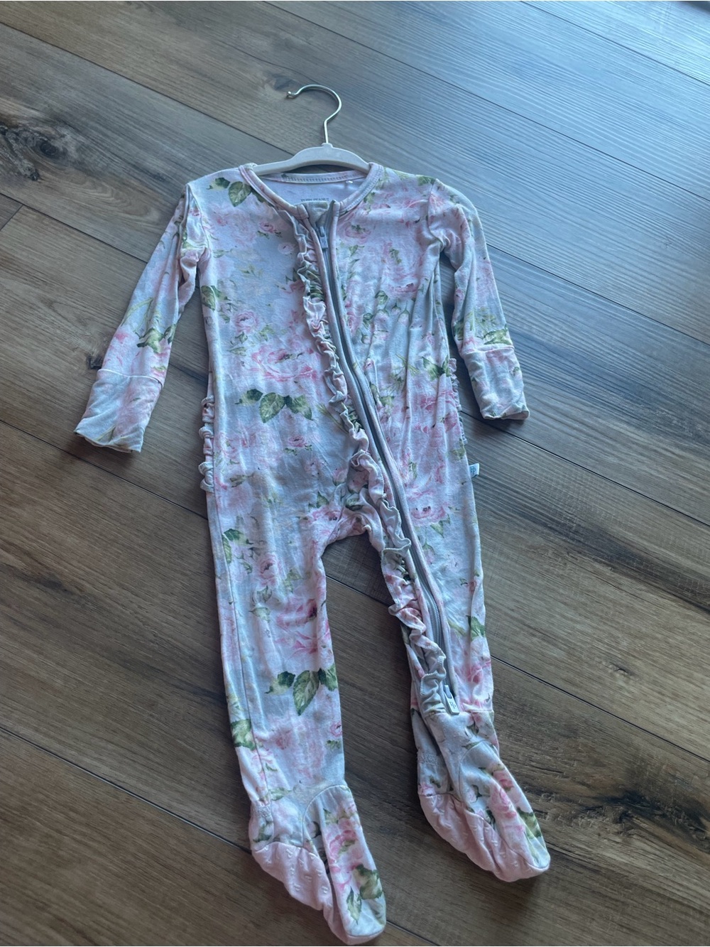 Posh Peanut Pink & Green Floral Zip Footie